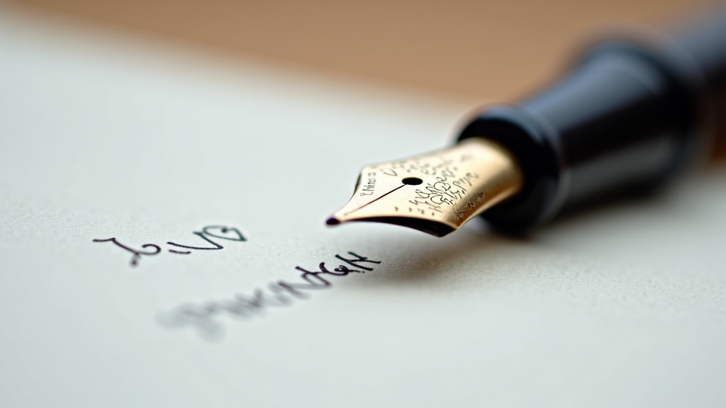 Close-up of fountain pen nib on paper